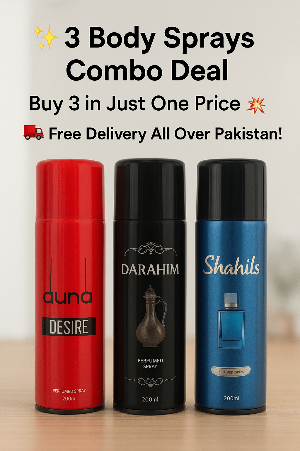 ✨ 3 Body Sprays Combo Deal ✨ Buy 3 in Just One Price 💥Free Delivery All Over Pakistan!🚚 - MAKKA COSMETICS✨ 3 Body Sprays Combo Deal ✨ Buy 3 in Just One Price 💥Free Delivery All Over Pakistan!🚚
